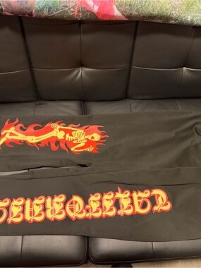 NFINITY Black Sweatpants with Red and Orange Flame Skeleton Graphic